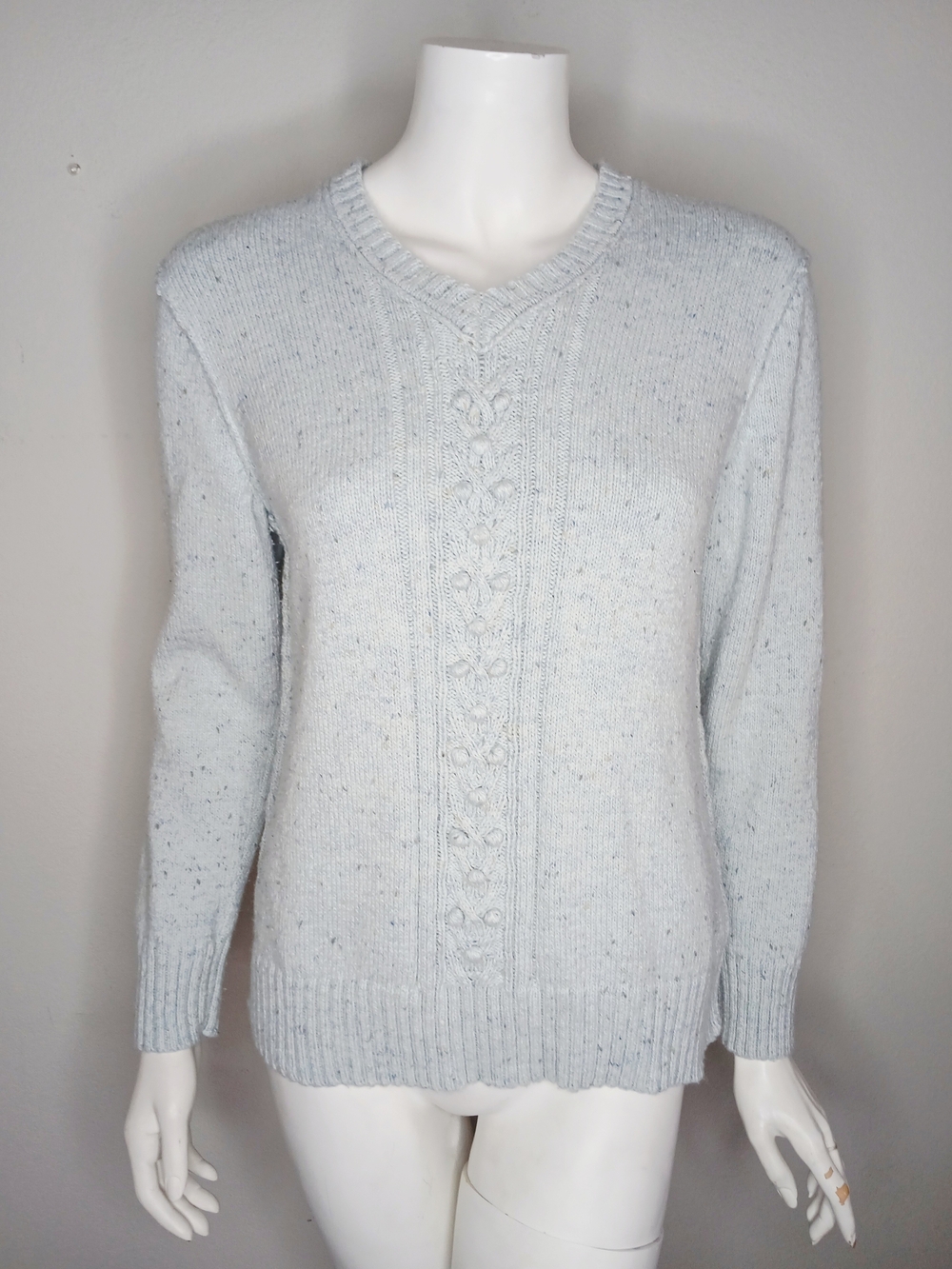 Liz Claiborne Light Blue Cable-Front V-Neck Sweater